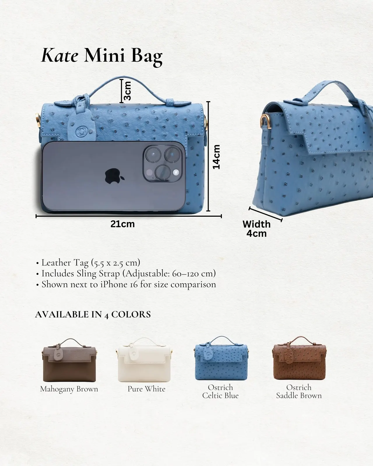 KATE MINI BAG ✨ – Ostrich Saddle Brown thumbnail 2