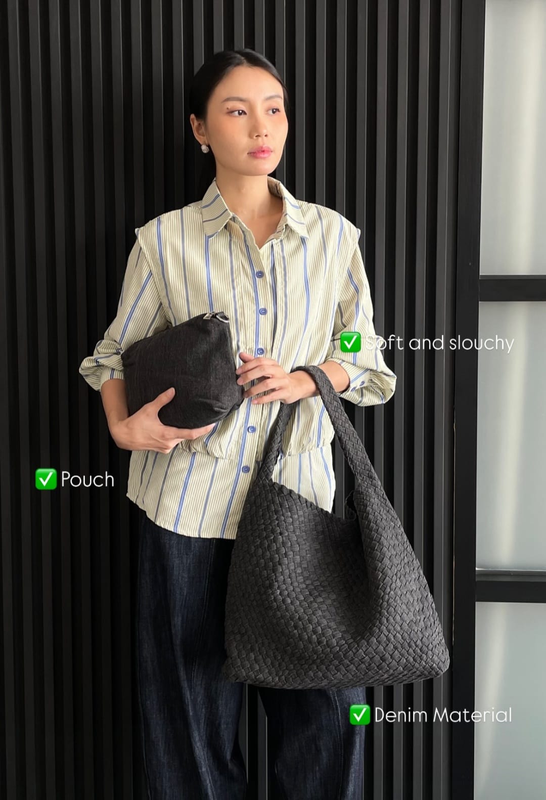 Denim Hobo Bag – Black thumbnail 4
